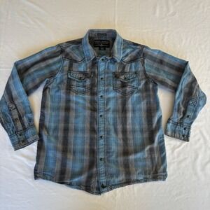 Cody James Kid's Blue and Black Plaid Western Pearl Snap Long Sleeve Shirt
